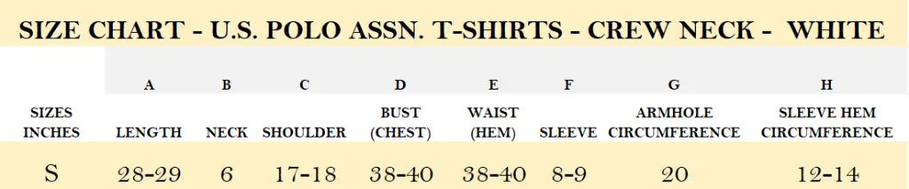 SIZE CHART - U.S. POLO ASSN. T-SHIRTS - CREW NECK -  WHITE.webp