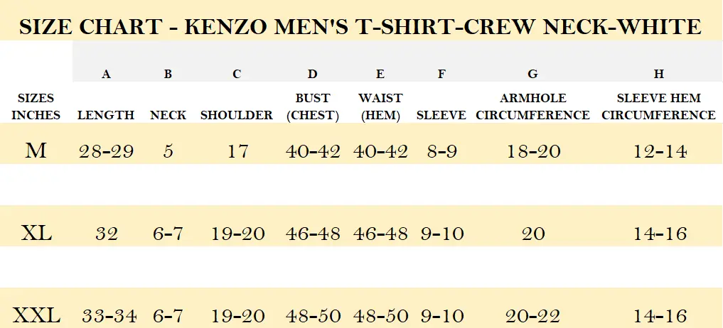 SIZE CHART - KENZO MEN'S T-SHIRT-CREW NECK-WHITE.webp