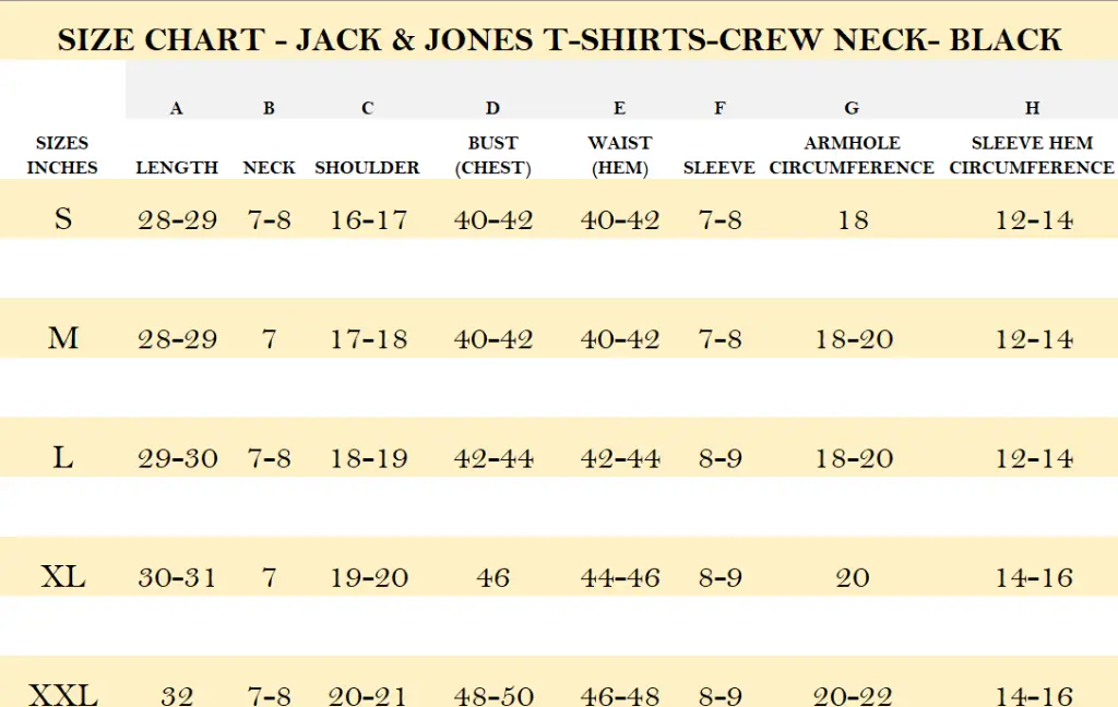 SIZE CHART - JACK & JONES T-SHIRTS-CREW NECK- BLACK.webp