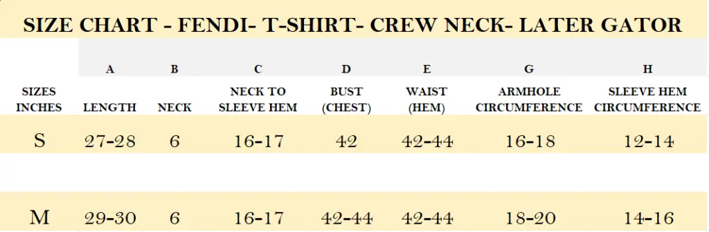 SIZE CHART - FENDI- T-SHIRT- CREW NECK- LATER GATOR.webp