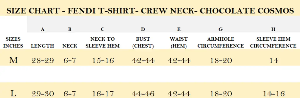 SIZE CHART - FENDI T-SHIRT- CREW NECK- CHOCOLATE COSMOS .webp