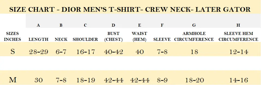 SIZE CHART - DIOR MEN'S T-SHIRT- CREW NECK- LATER GATOR.webp