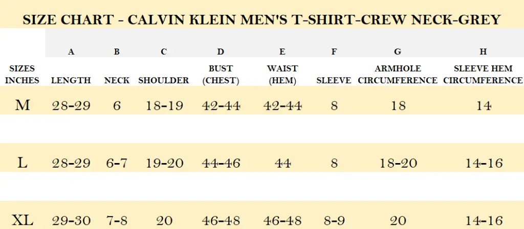 SIZE CHART - CALVIN KLEIN MEN'S T-SHIRT-CREW NECK-GREY.webp