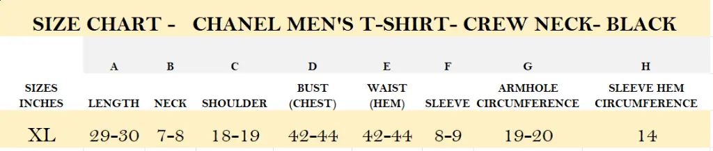 SIZE CHART -   CHANEL MEN'S T-SHIRT- CREW NECK- BLACK.webp