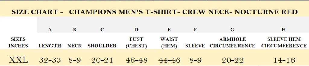 SIZE CHART -   CHAMPIONS MEN'S T-SHIRT- CREW NECK- NOCTURNE RED .webp